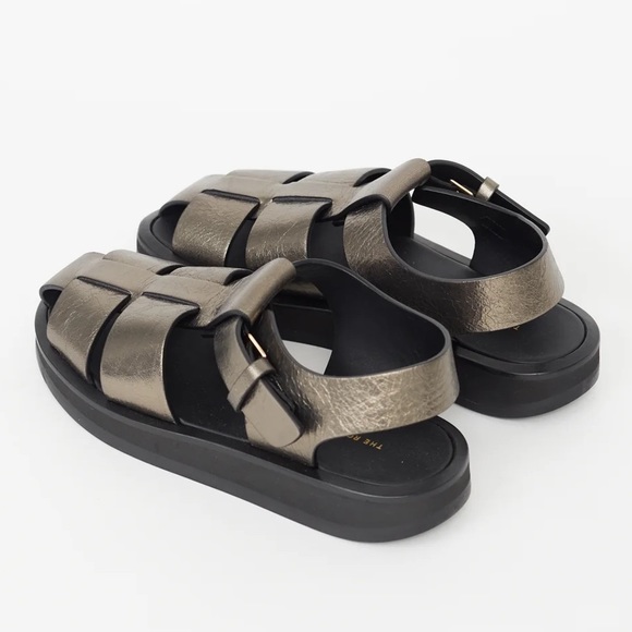 The Row Fisherman Bronze Gold Strappy Woven Leather Sandals - Picture 2 of 3